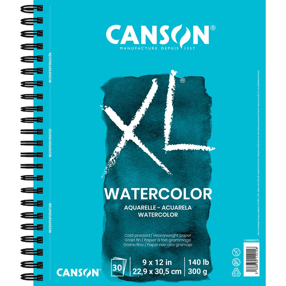 Canson XL Watercolor Pad, 9 x 12 in, side-wire, 30 sheets