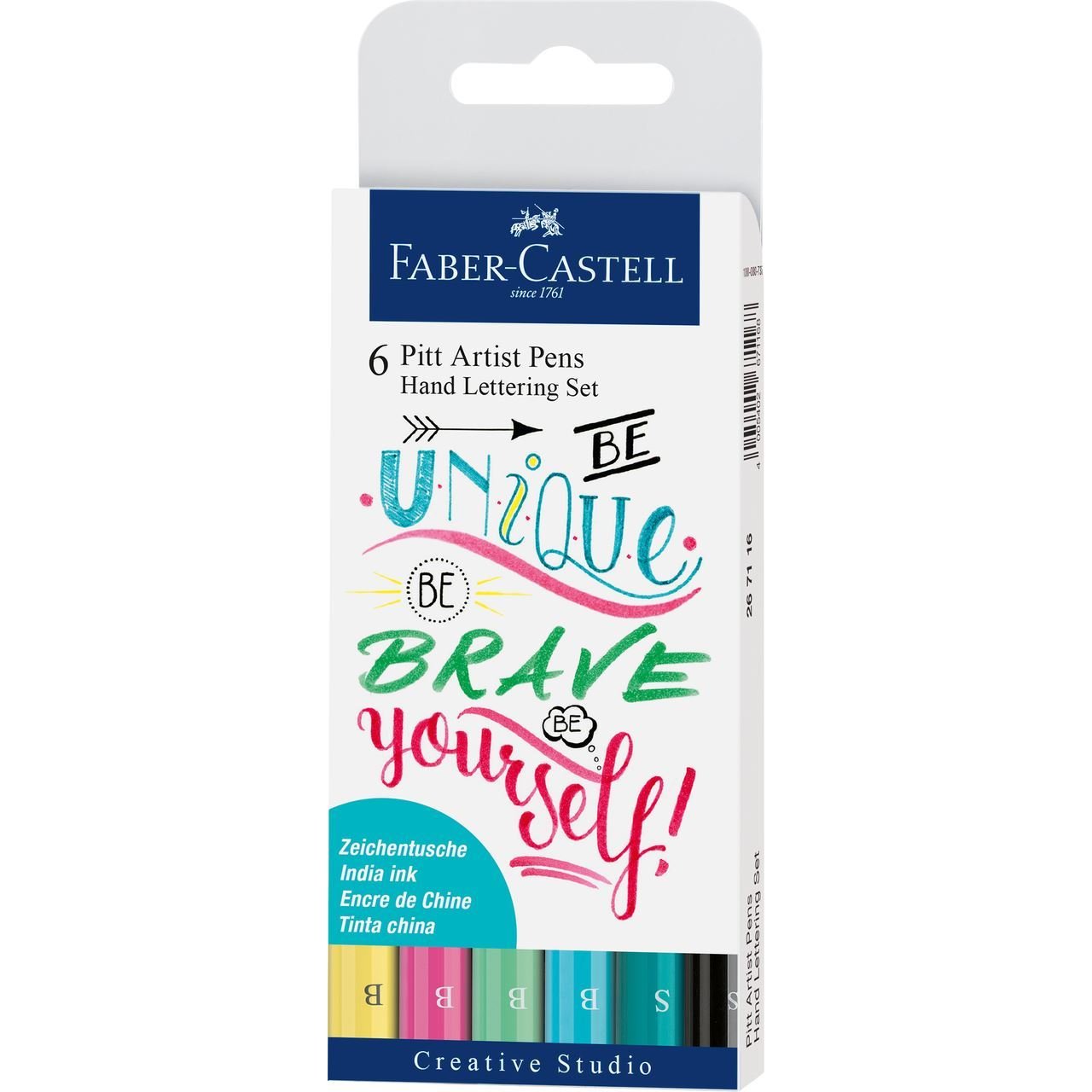 Faber-Castell Pitt Artist Pen India Ink, Hand Lettering Set of 6, Pastel
