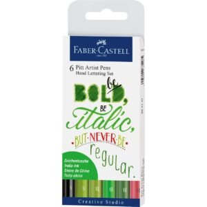 Faber-Castell Pitt Artist Pen India Ink, Hand Lettering Set of 6, Green
