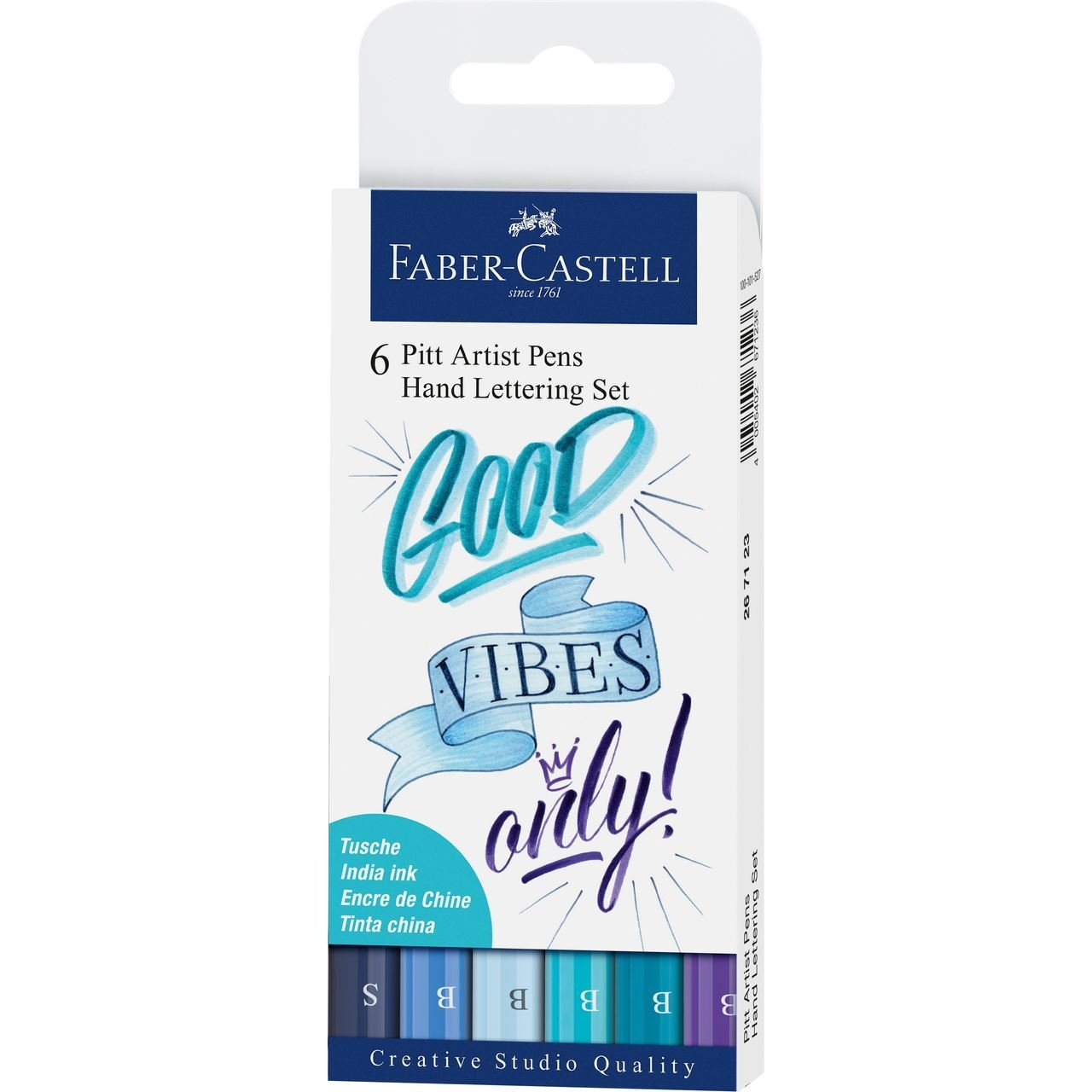 Faber-Castell Pitt Artist Pen India Ink, Hand Lettering Set of 6, Blue